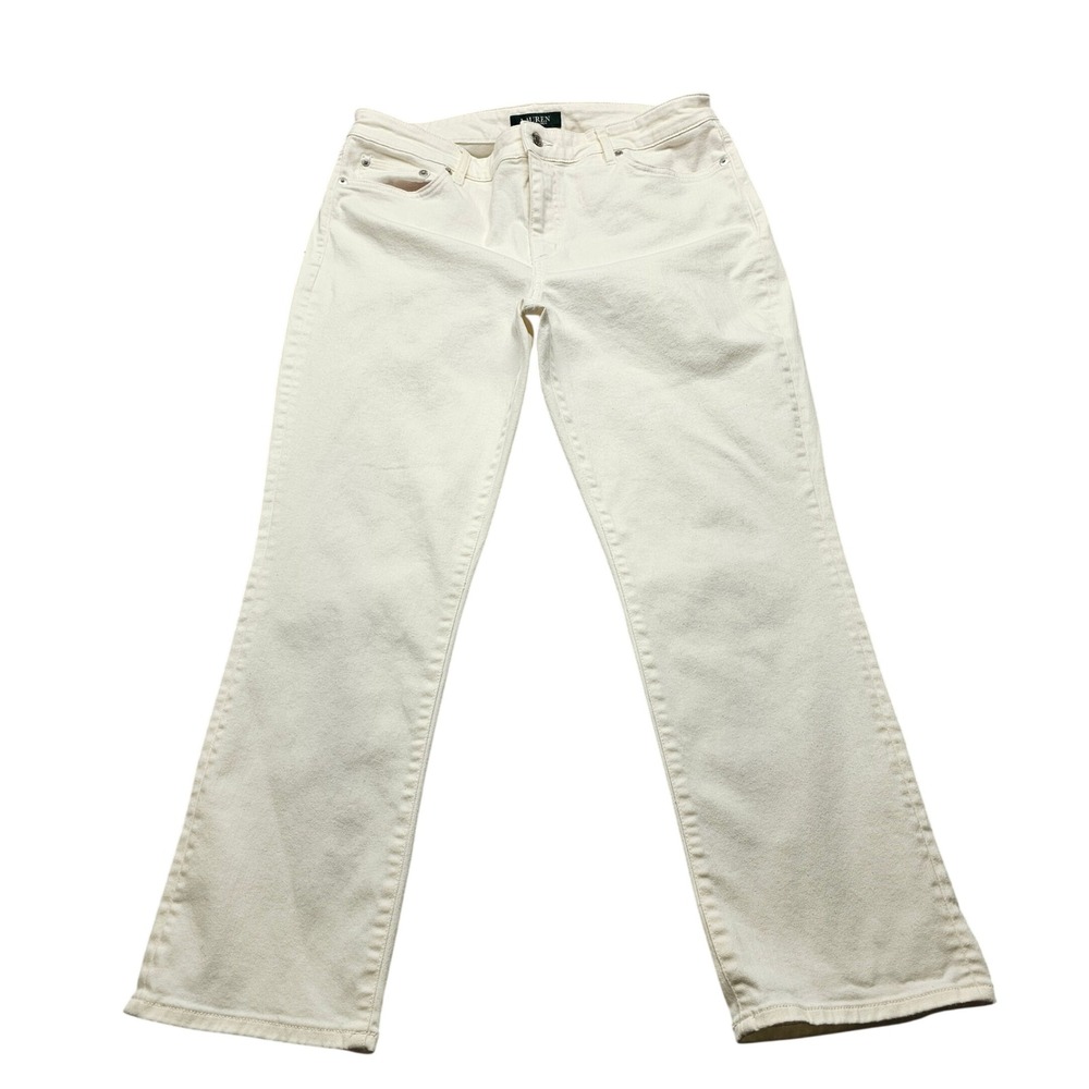 Lauren Ralph Lauren Womens 12 Cream Straight‎ Leg Stretch Denim Jeans Off White